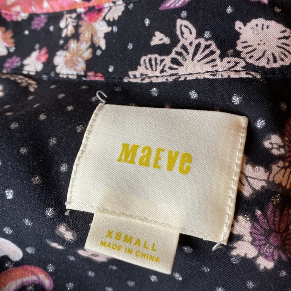 MAEVE Anthropologie Long Floral Button Down Blouse Specks of Silver Sz XS - Picture 10 of 11